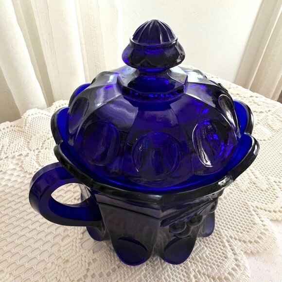 Vintage Westmorland Cobalt Blue Compote Biscuit Canister w Lid Grapes - Picture 6 of 12